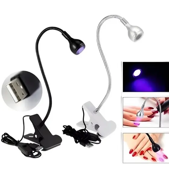 Mini Lâmpada Secadora UV com Presilha para Gel Tips Fibra