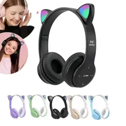 Fones de Ouvido Infantil com Orelhas de Gato Bluetooth e LED