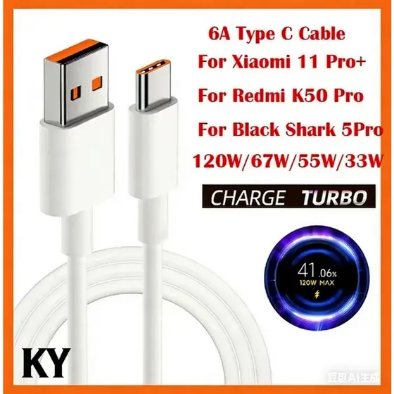 Cabo Turbo 6A para Xiaomi 1m USB Tipo-C ou Tipo-C x Tipo-C| Carregamento Rápido e Dados