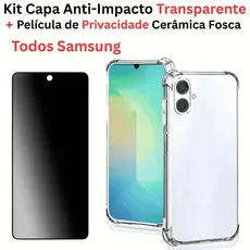 Kit Capa Transparente Anti-Impacto + Película Cerâmica Fosca Privacidade Compatível Com Samsung A15/A06/A16