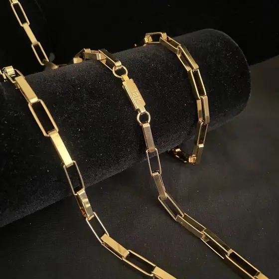 Corrente PULSEIRA Oca Alongada 60cm Masculino Ouro 18k