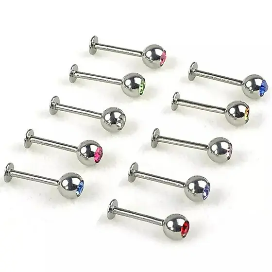 kit 12 peca Piercing labret zircônia aço inoxidável strass pedrinha tragus, hélix, conch