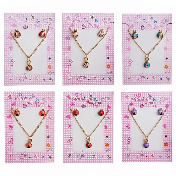 5 Kit Colar E Brinco  Infantil Menina Bijuteria Ideal Para Revenda Lembrancinha