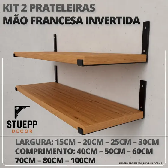 2 Prateleiras Invertida Suporte De Madeira Com Mão Francesa De Ferro Auxiliar Decorativa