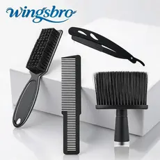 Kit profissional para barba e bigode ameixa seca com navalha e escova, pente para pelos faciais masculinos - Barbeiro Escova De Cabelo Pente  (preto)