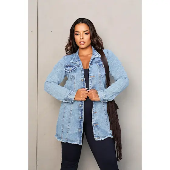Jaqueta Jeans Max Parka Feminina Longa Desfiada Moda Frio Inverno