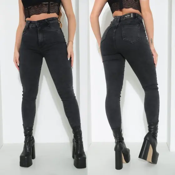 Calça Jeans Feminina New Black Skinny Lycra Premium Cintura Alta