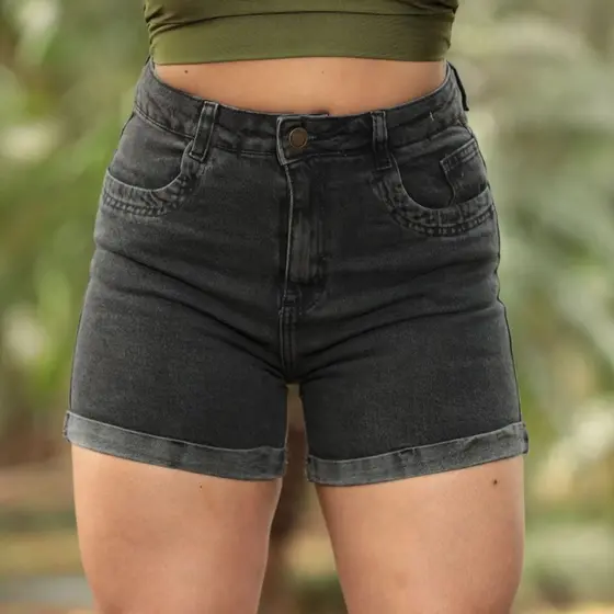 Short Jeans Feminino New Black Lycra Cintura Alta