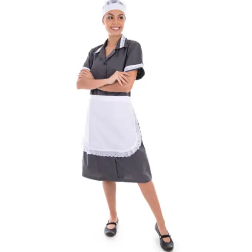 Vestido em Tecido Algodão Com Avental  para  Copeira, Arrumadeira, Doméstica