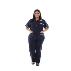 Plus Size - Conjunto de Jaleco e Calça em Oxford para Copeira, Faxineira Doméstica