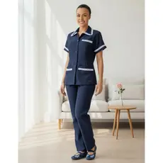 Conjunto de Jaleco e Calça em oxford com bordado ingles para copeira, arrumadeira, faxineira