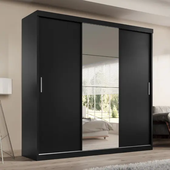 Guarda Roupa Casal Tonielque Paris 3 Portas de Correr  2 Gavetas com Espelho