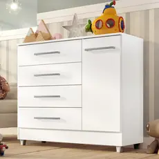 Comoda Infantil Tonielque Laura 4 Gavetas 1 Porta com Pés para Quarto