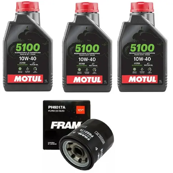 KIT TROCA DE ÓLEO 3X MOTUL 5100 10W-40 4T 1L + FILTRO FRAM Z400 Ninja 300 400 Versys 300