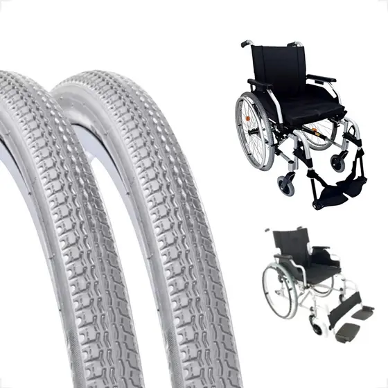 Par Pneu Pineu Para Cadeira de Rodas aro 24 x 1.3/8 Cinza Fino Resistente Arame Com Cravos