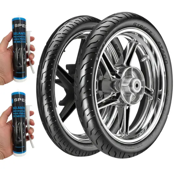 Par de Pneu Vipal ST600 80/100-18 E 90/90-18 USO SEM CAMARA + SELANTE TAPA FURO Titan 125 150 Titan Factor