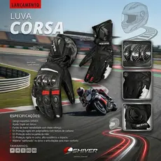 Luva Racer Shiver Esportiva Cano Longo Couro com Proteção Velcro touchscreen Moto Motoqueiro Motociclista Motoboy
