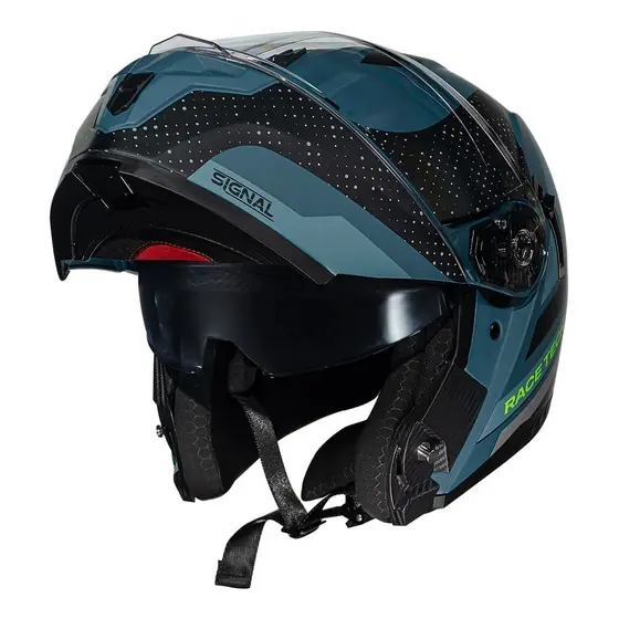 CAPACETE MOTO MOTOQUEIRO ESCAMOTEAVEL ROBOCOP RACE TECH SIGNAL GEAR AZUl FOSCO Resistente Conforto Esportivo urbano