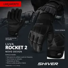 Luva Motociclista Shiver Rocket 2 Neoprene Touch Preta REFORÇADA SEGURANÇA COM PROTETOR ESTILO X11