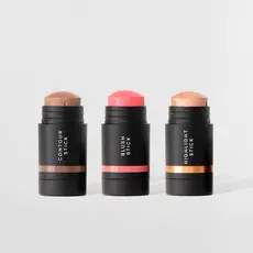 Kit Mini Contorno Bastão Marrom Médio+Mini Blush Bastão Rosa Claro + Mini Iluminador Bastão Océane Edition (3 Produtos)
