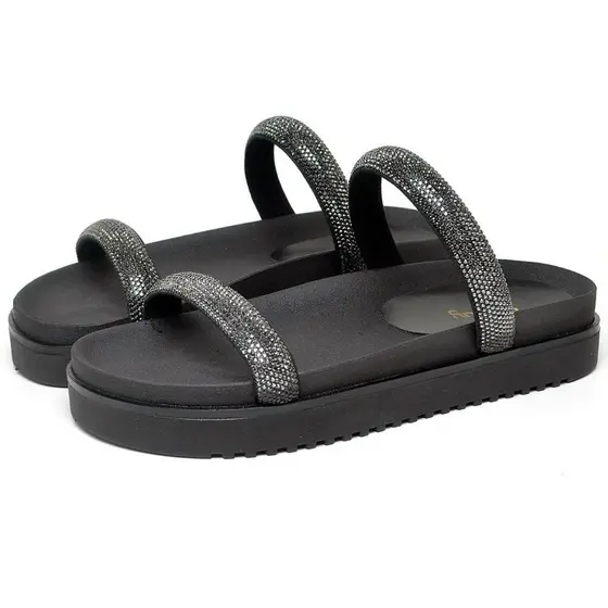 Sandalia Papete Dubuy Feminina Glitter Preta Mavi 2064FG
