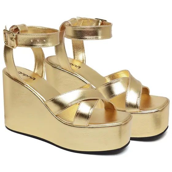 Tamanco Sandália Feminina Plataforma Dourado Alicia Dubuy 2112DB