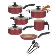 Conjunto De Panela 6 Pçs Teflon Antiaderente Cereja