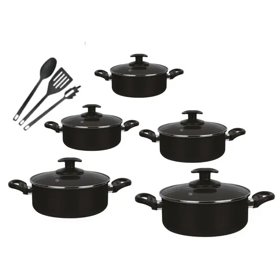 Conjunto De Panela 8 Pçs Teflon Antiaderente Tampas De Vidro 14 a 22 preto
