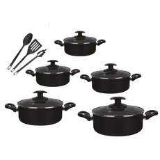 Conjunto De Panela 8 Pçs Teflon Antiaderente Tampas De Vidro 14 a 22 preto