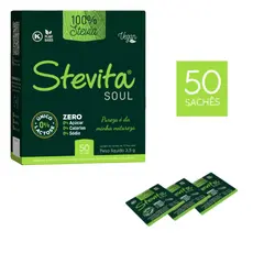 Adoçante 100% Stevia Stevita Soul Pó Sachê Sem Lactose 50 sachês