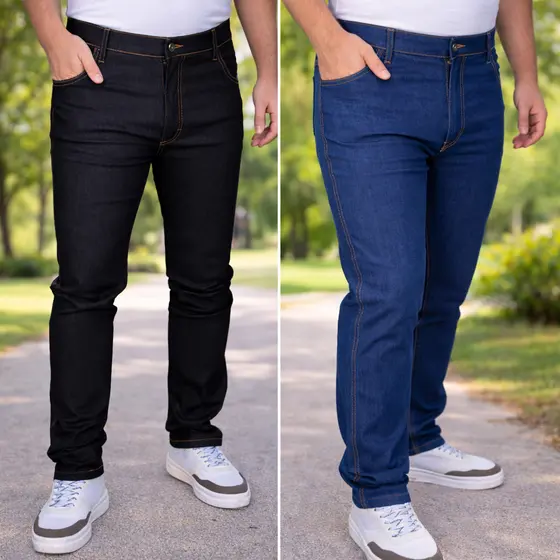 Kit 2 Unidade Calça Jeans Masculina Plus size para Trabalho Reforçada com Elastano