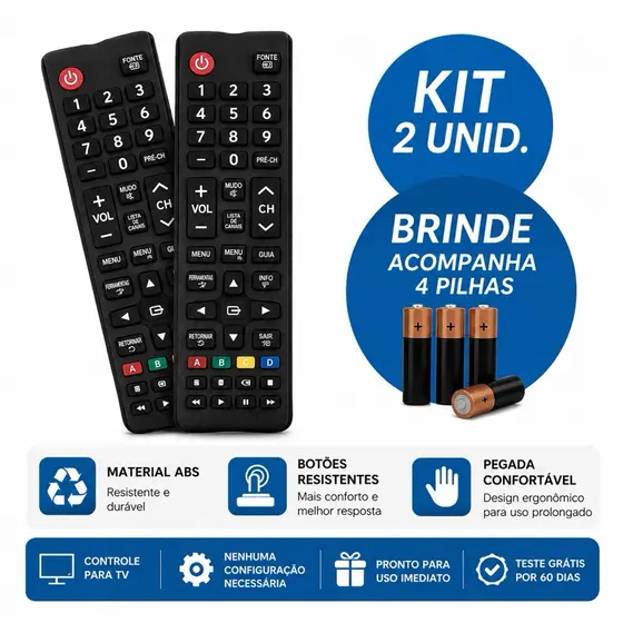 Kit Controle Remoto Compatível Samsung Smart TV C/ Pilhas AAA Inclusas Pronto para o Uso