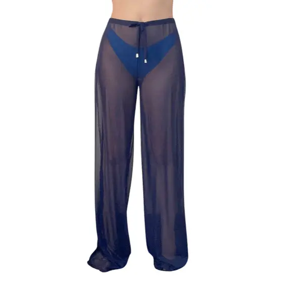 Calça em Malha de Tule Saída de Praia Verão Moda Praia Linhas Tropicais