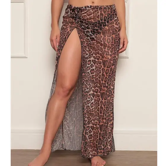 Saia Cristal Saída de Praia Verão Moda Tropical Tecido Tule de Malha Tendências Oncinha