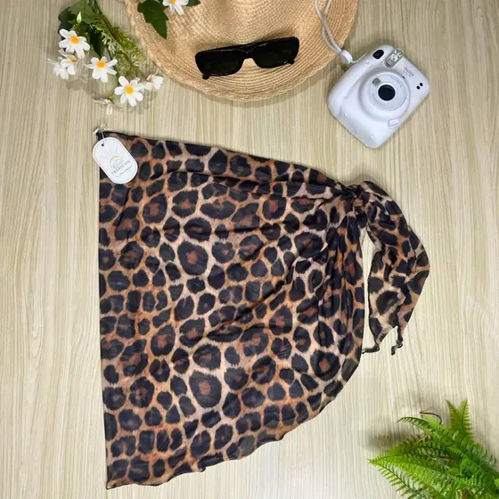 Canga Canoa Animal Print Onça Saída de Praia Verão Moda Tropical Tecido Tule de Malha Tendências