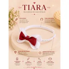 Tiara Infantil Vermelha e Branca com Laço Duplo Tiara de Cabelo Menina Faixa Arco Infantil Natal