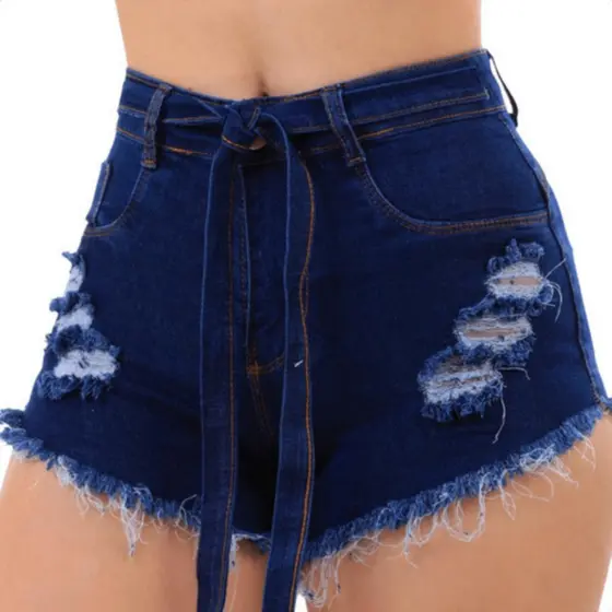 Short Jeans Feminina Preto Hot Pants Cintura Alta Barra Desfiada