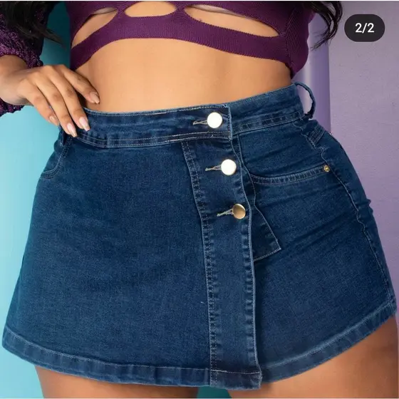 Short Saia Jeans Feminino Plus Size Com Lycra