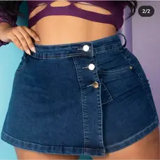 Short Saia Jeans Feminino Plus Size Com Lycra