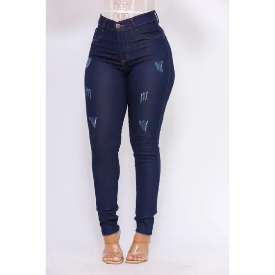 Calça Jeans Feminina Amaciada Azul Escura Skinny Cintura Alta Levanta Bumbum