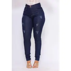 Calça Jeans Feminina Amaciada Azul Escura Skinny Cintura Alta Levanta Bumbum