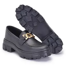 MOCASSIM METAL DOURADO PRETO ESTILO BLOGUEIRA SOLA TRATORADA