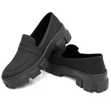Mocassim Tratorado Preto Liso Feminino Blogueira