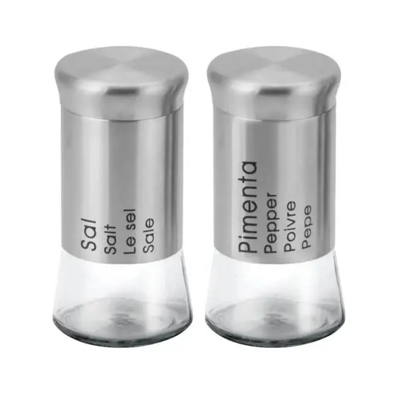 Kit Porta Tempero Saleiro E Pimenteiro Em Inox Vidro 2 Pcs