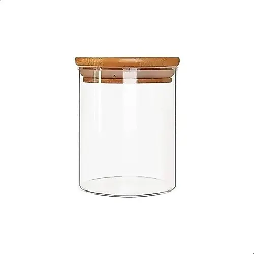 Pote De Vidro Borocilicato Tampa de Bambu Para Mantimentos Empilhável Fechamento Hermético 200ml