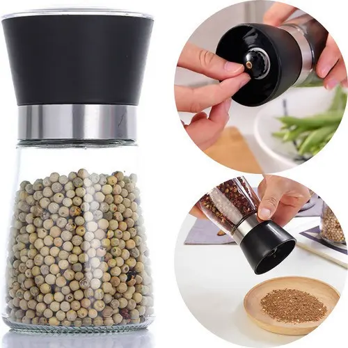 Moedor De Pimenta Sal Tempero Saleiro Vidro e Inox 180ml