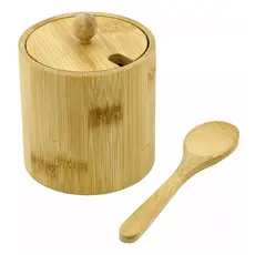 Pote Bambu C/ Tampa E Colher Saleiro Açucareiro Condimentos