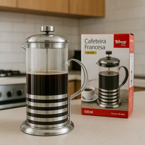 Cafeteira Prensa Francesa Manual Em Aço Inox 600ml Café Chá