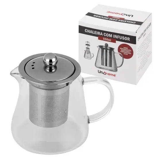 Chaleira Com Infusor 550ml Chá Requinte Aço Inox E Vidro