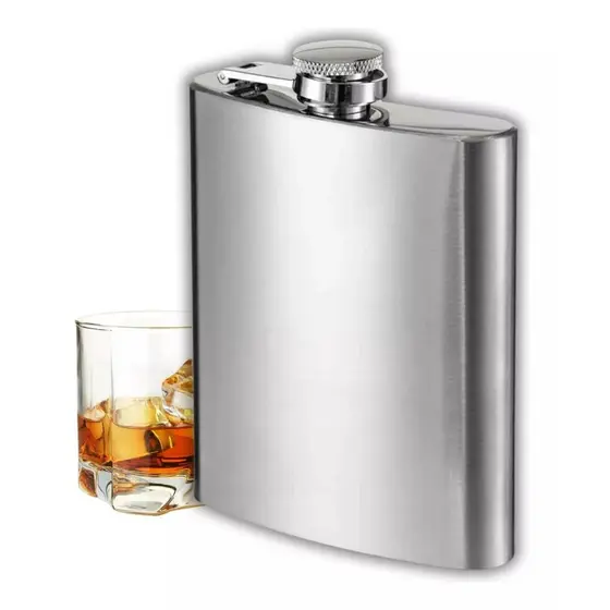 Cantil De Bolso 210ml Inox Escovado Garrafa Porta Bebidas